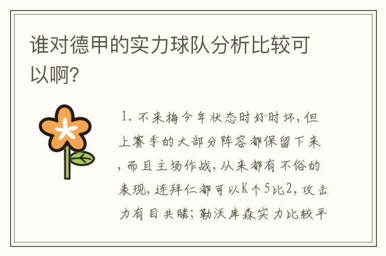 谁对德甲的实力球队分析比较可以啊？