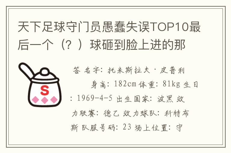 天下足球守门员愚蠢失误TOP10最后一个（？）球砸到脸上进的那个守门员是谁