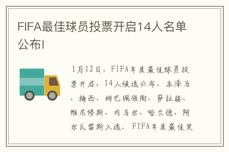 FIFA最佳球员投票开启14人名单公布!