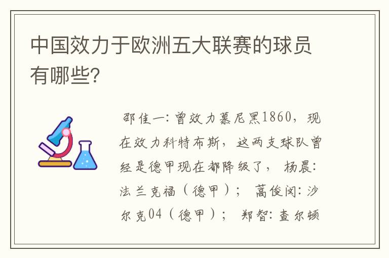 中国效力于欧洲五大联赛的球员有哪些？