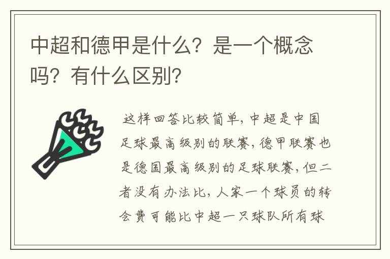 中超和德甲是什么？是一个概念吗？有什么区别？