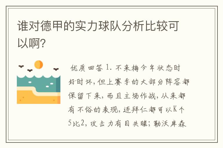 谁对德甲的实力球队分析比较可以啊？