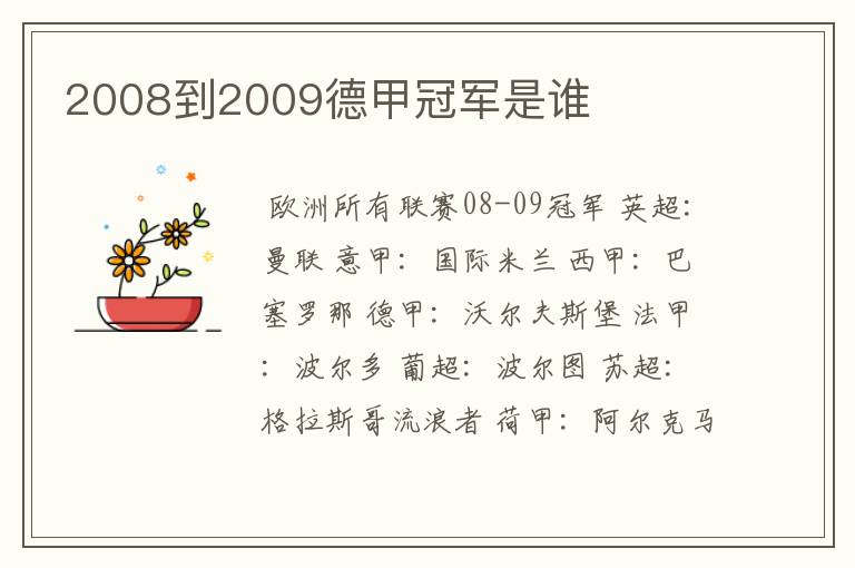 2008到2009德甲冠军是谁