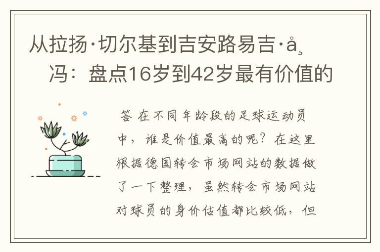 从拉扬·切尔基到吉安路易吉·布冯：盘点16岁到42岁最有价值的球员