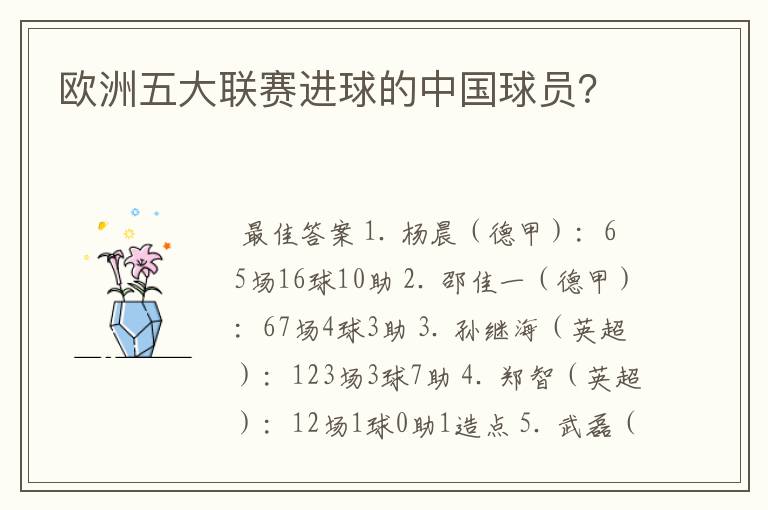 欧洲五大联赛进球的中国球员？