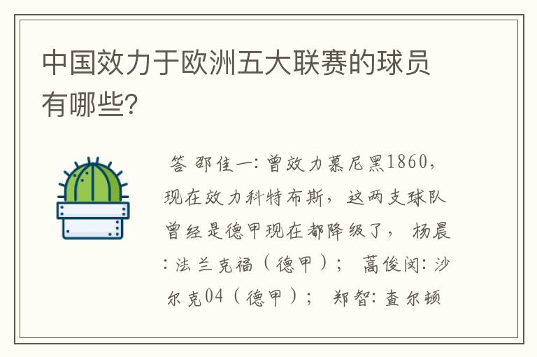 中国效力于欧洲五大联赛的球员有哪些？