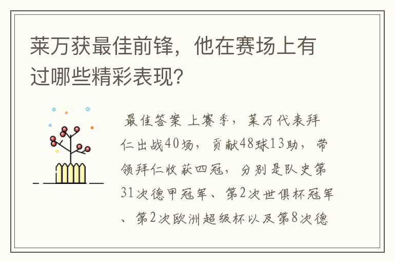 莱万获最佳前锋，他在赛场上有过哪些精彩表现？