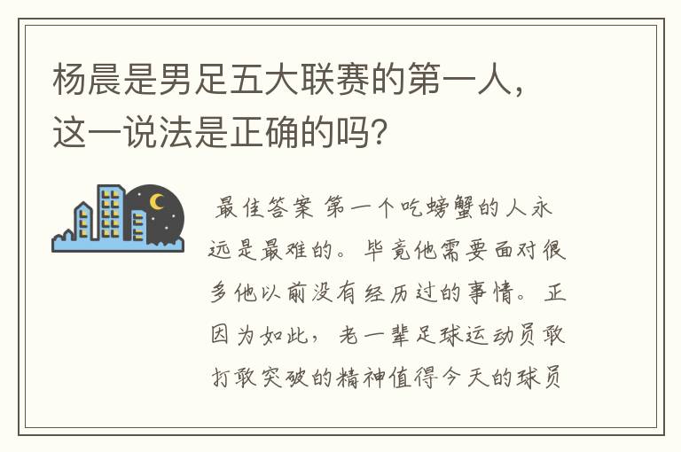 杨晨是男足五大联赛的第一人，这一说法是正确的吗？