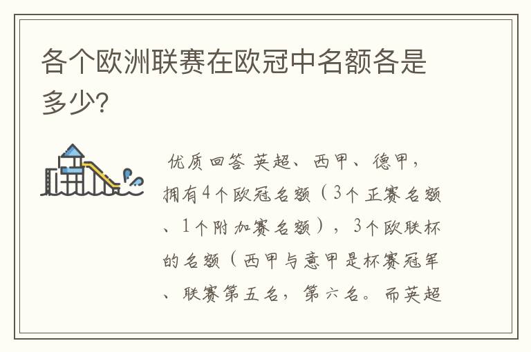 各个欧洲联赛在欧冠中名额各是多少？