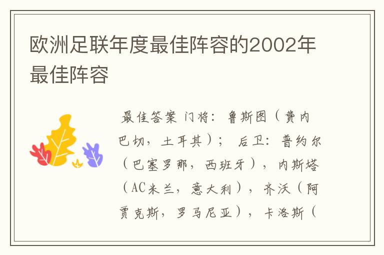 欧洲足联年度最佳阵容的2002年最佳阵容