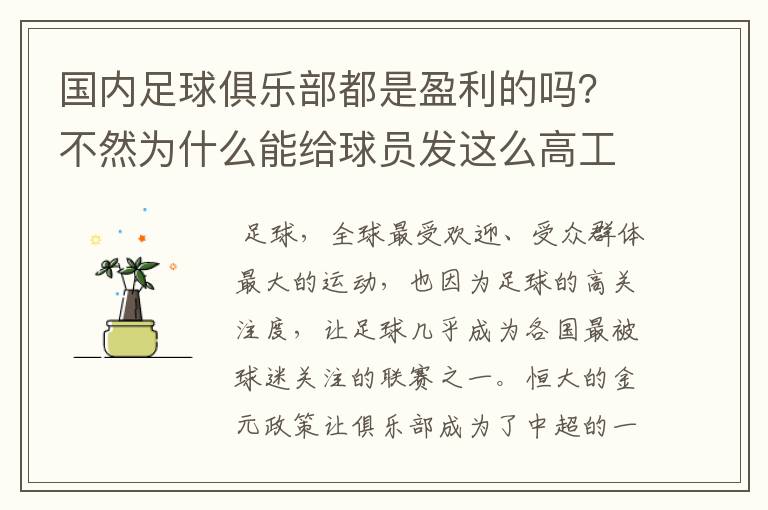 国内足球俱乐部都是盈利的吗？不然为什么能给球员发这么高工资？