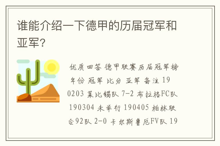 谁能介绍一下德甲的历届冠军和亚军?