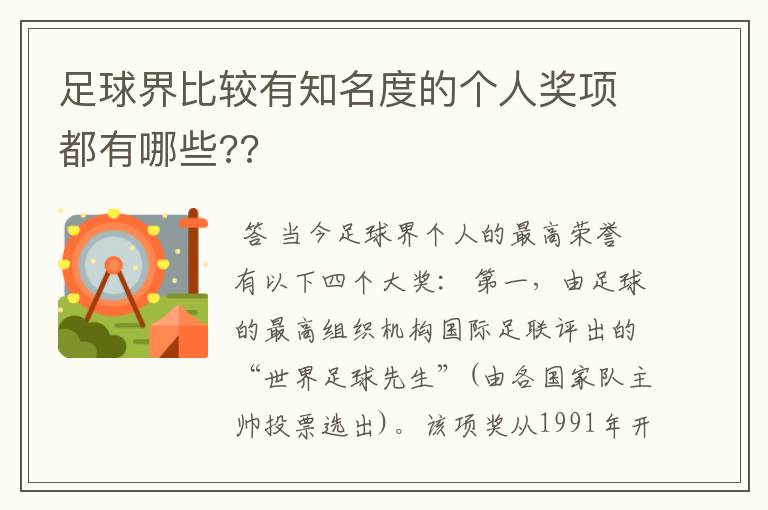 足球界比较有知名度的个人奖项都有哪些??