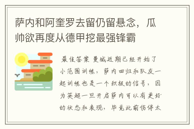 萨内和阿奎罗去留仍留悬念，瓜帅欲再度从德甲挖最强锋霸