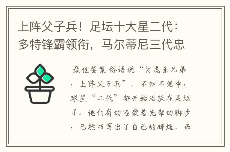 上阵父子兵！足坛十大星二代：多特锋霸领衔，马尔蒂尼三代忠魂