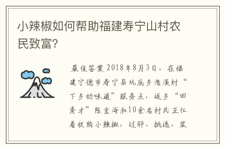 小辣椒如何帮助福建寿宁山村农民致富？