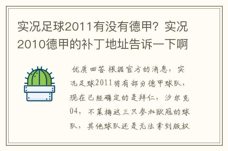 实况足球2011有没有德甲？实况2010德甲的补丁地址告诉一下啊