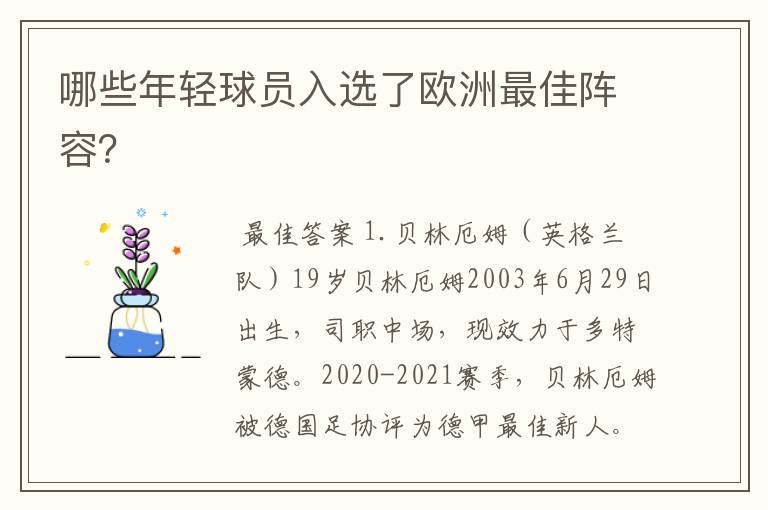 哪些年轻球员入选了欧洲最佳阵容？