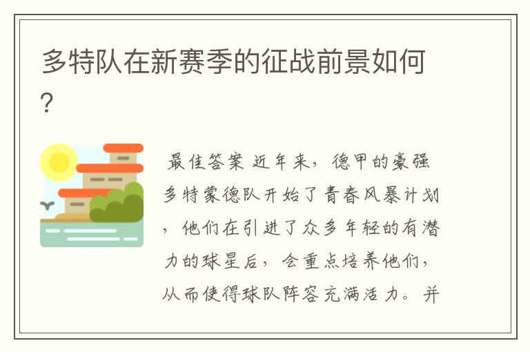 多特队在新赛季的征战前景如何？