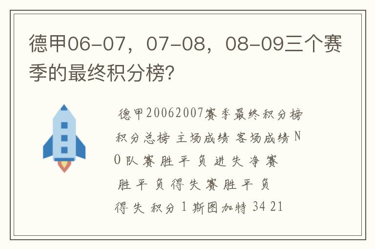 德甲06-07，07-08，08-09三个赛季的最终积分榜？