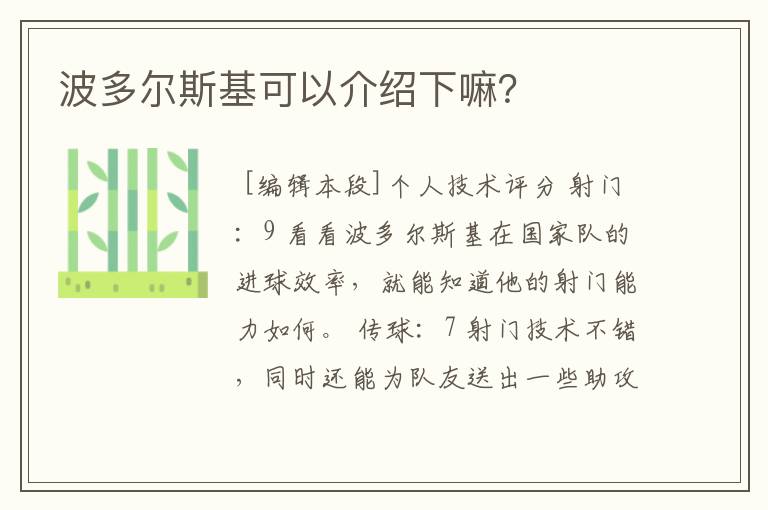 波多尔斯基可以介绍下嘛？