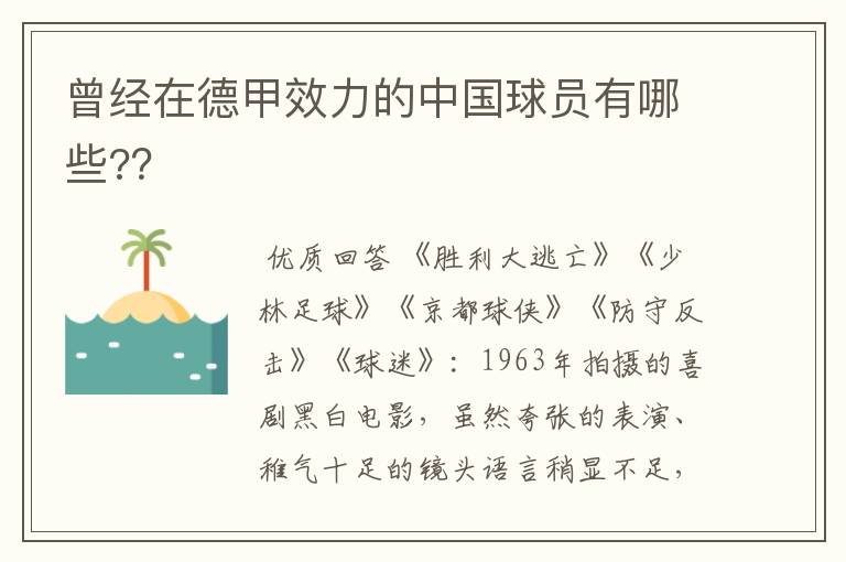 曾经在德甲效力的中国球员有哪些?？