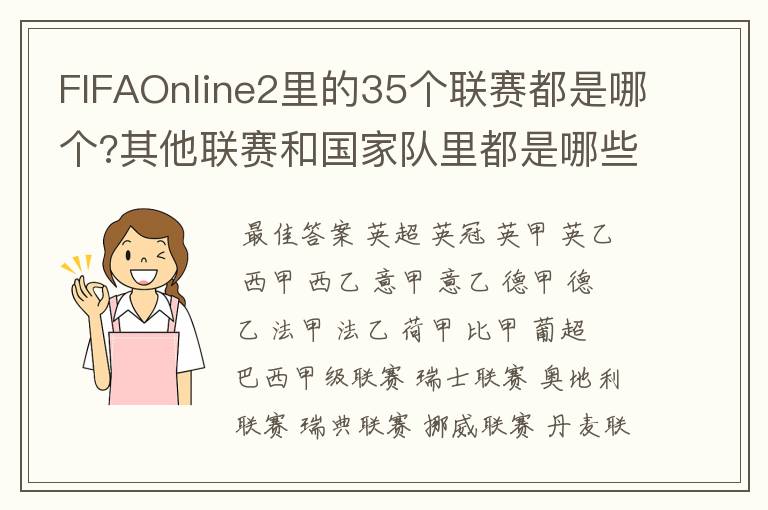 FIFAOnline2里的35个联赛都是哪个?其他联赛和国家队里都是哪些队?