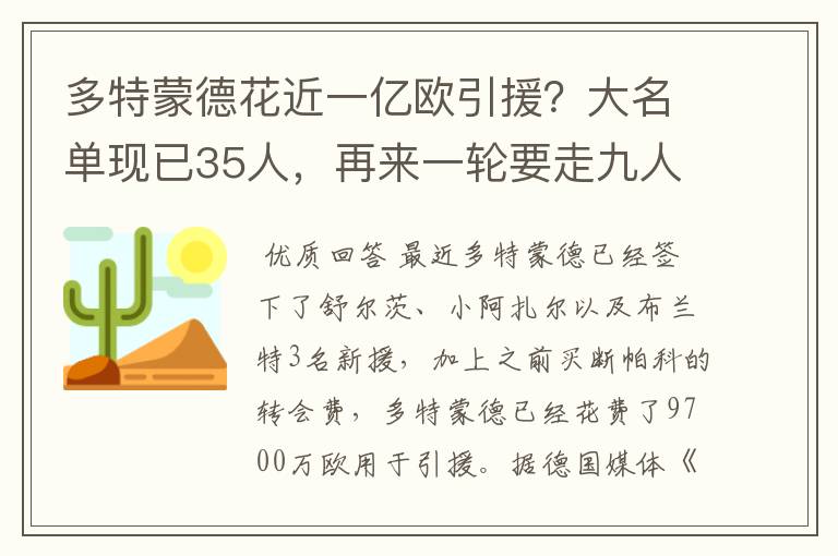 多特蒙德花近一亿欧引援？大名单现已35人，再来一轮要走九人