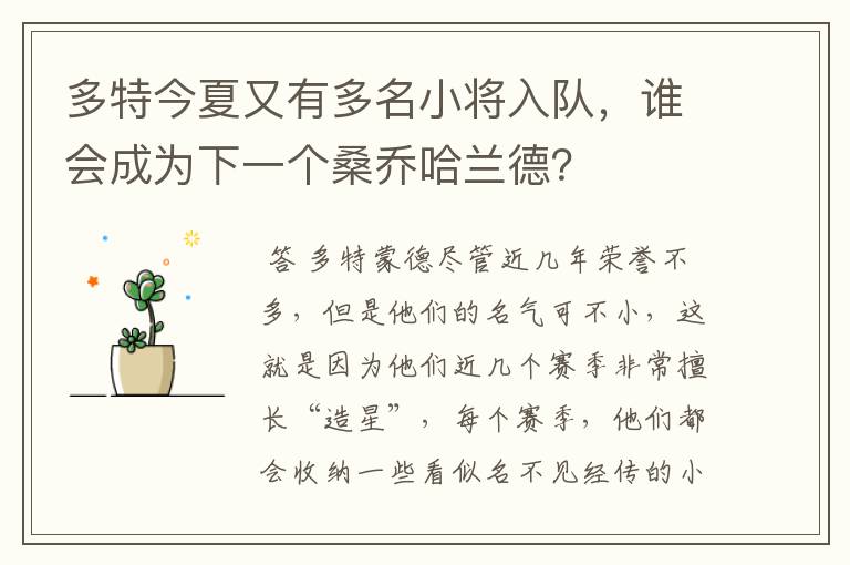 多特今夏又有多名小将入队，谁会成为下一个桑乔哈兰德？