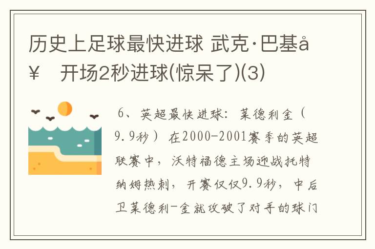 历史上足球最快进球 武克·巴基奇开场2秒进球(惊呆了)(3)