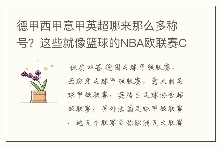 德甲西甲意甲英超哪来那么多称号？这些就像篮球的NBA欧联赛CBA？那都有哪些？