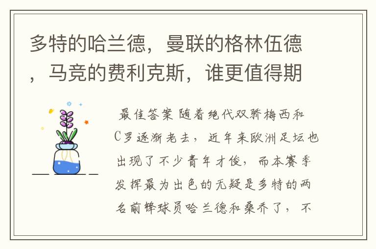 多特的哈兰德，曼联的格林伍德，马竞的费利克斯，谁更值得期待？