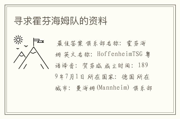 寻求霍芬海姆队的资料