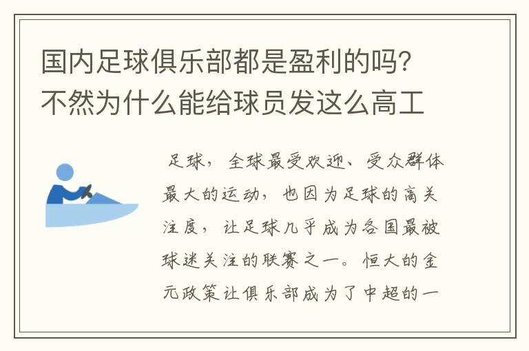 国内足球俱乐部都是盈利的吗？不然为什么能给球员发这么高工资？