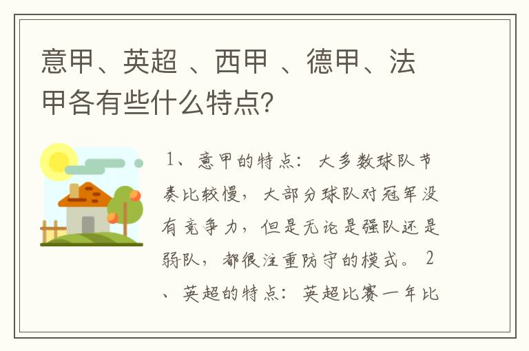 意甲、英超 、西甲 、德甲、法甲各有些什么特点？