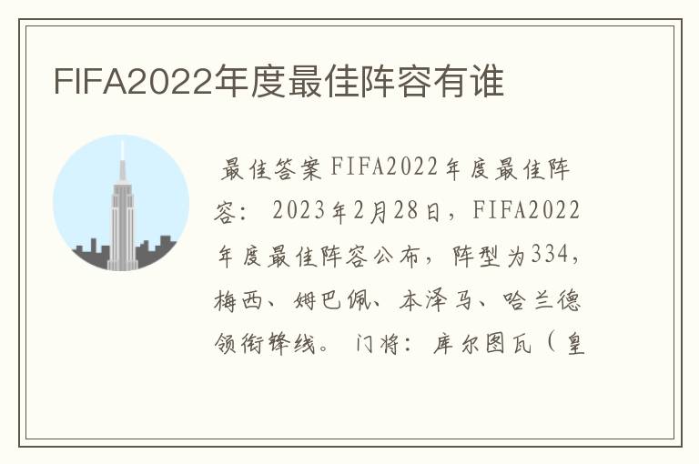 FIFA2022年度最佳阵容有谁