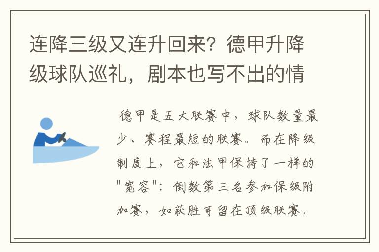 连降三级又连升回来？德甲升降级球队巡礼，剧本也写不出的情节