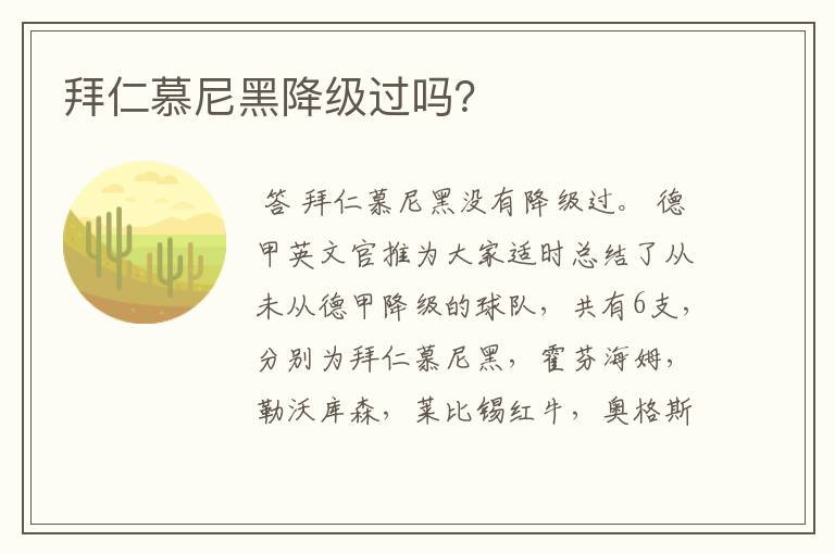 拜仁慕尼黑降级过吗？