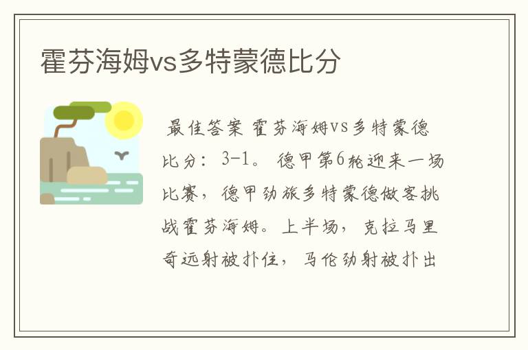 霍芬海姆vs多特蒙德比分