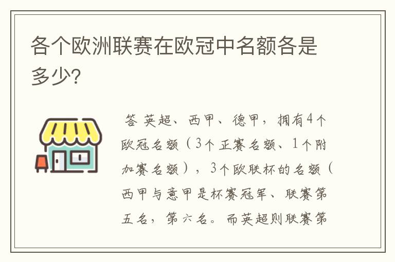 各个欧洲联赛在欧冠中名额各是多少？