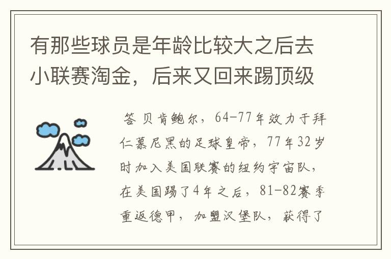 有那些球员是年龄比较大之后去小联赛淘金，后来又回来踢顶级联赛的？ 除了卡纳瓦罗