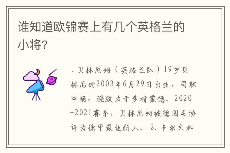 谁知道欧锦赛上有几个英格兰的小将?