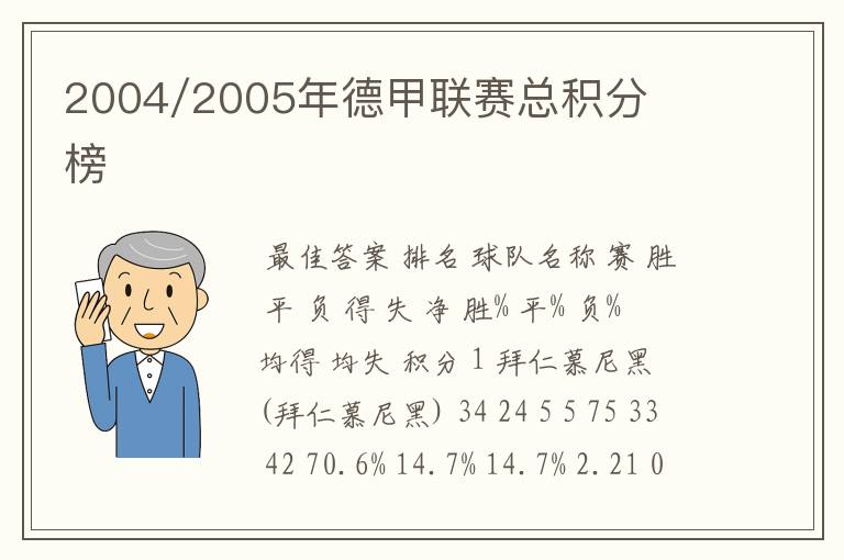 2004/2005年德甲联赛总积分榜