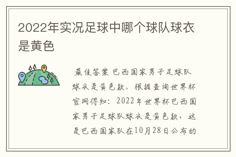 2022年实况足球中哪个球队球衣是黄色