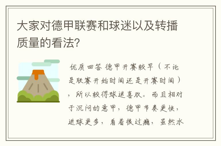 大家对德甲联赛和球迷以及转播质量的看法？