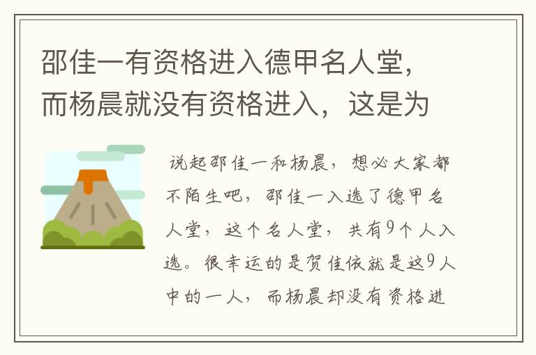 邵佳一有资格进入德甲名人堂，而杨晨就没有资格进入，这是为何？