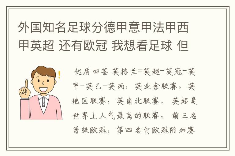 外国知名足球分德甲意甲法甲西甲英超 还有欧冠 我想看足球 但不知道怎么分辨他们怎么进行比赛的