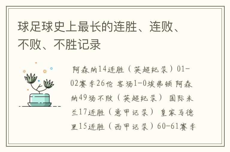 球足球史上最长的连胜、连败、不败、不胜记录