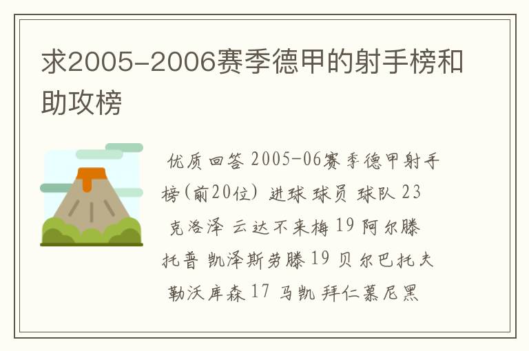 求2005-2006赛季德甲的射手榜和助攻榜