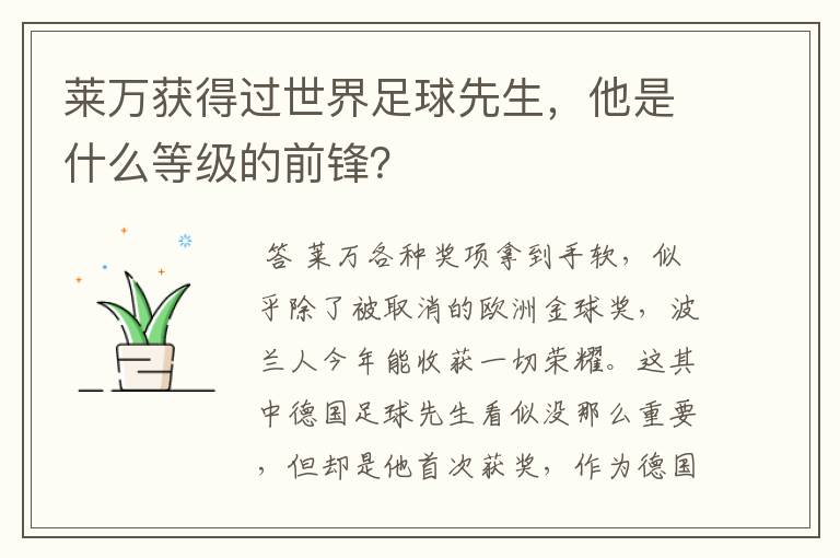 莱万获得过世界足球先生，他是什么等级的前锋？